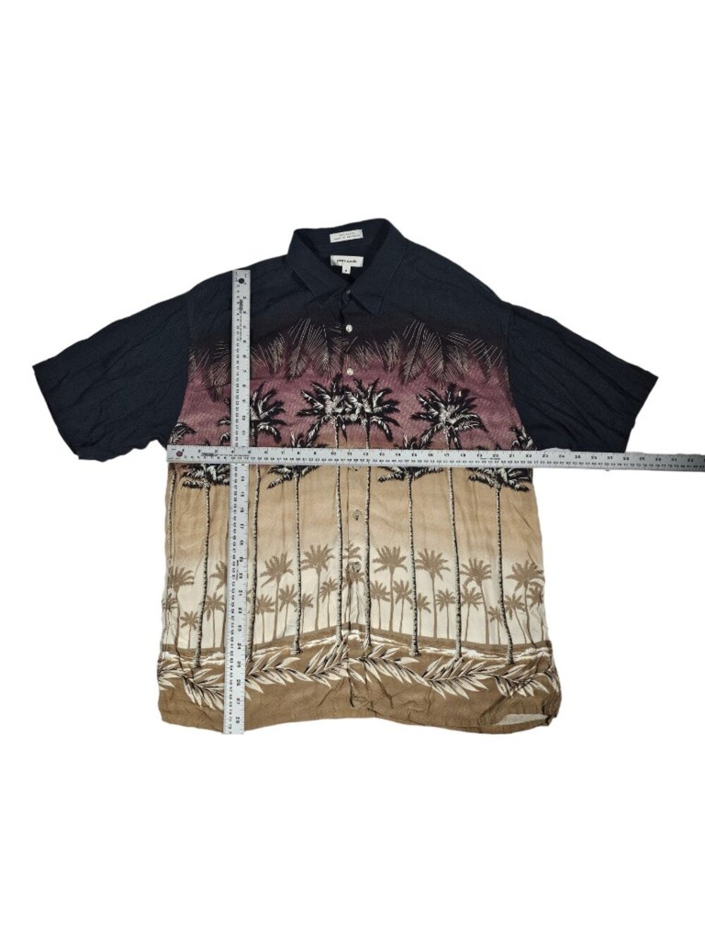 Vintage Pierre Cardin Hawaiian Aloha Shirt Mens XL Black Purple Palm Rayon